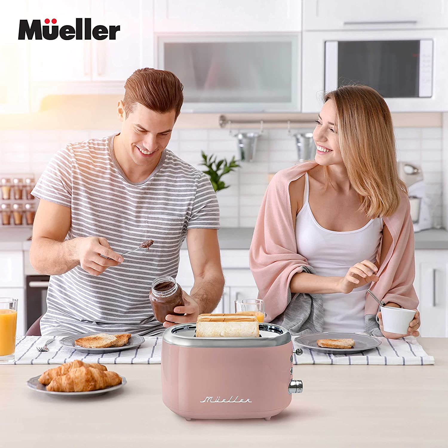  Mueller Retro Toaster 4 Slice with Extra Wide Slots Bagel,  Defrost, and Cancel Function, 6 Browning Levels, Dual Independent Controls,  Removable Crumb Tray and High Lift Levers, Pink: Home & Kitchen